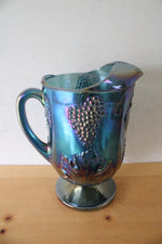 Indiana Glass Vintage Harvest Grape Blue Iridescent Carnival Glass Pitcher
