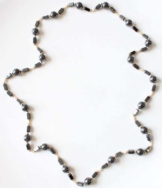 Hematite & Freshwater Pearl Long Necklace