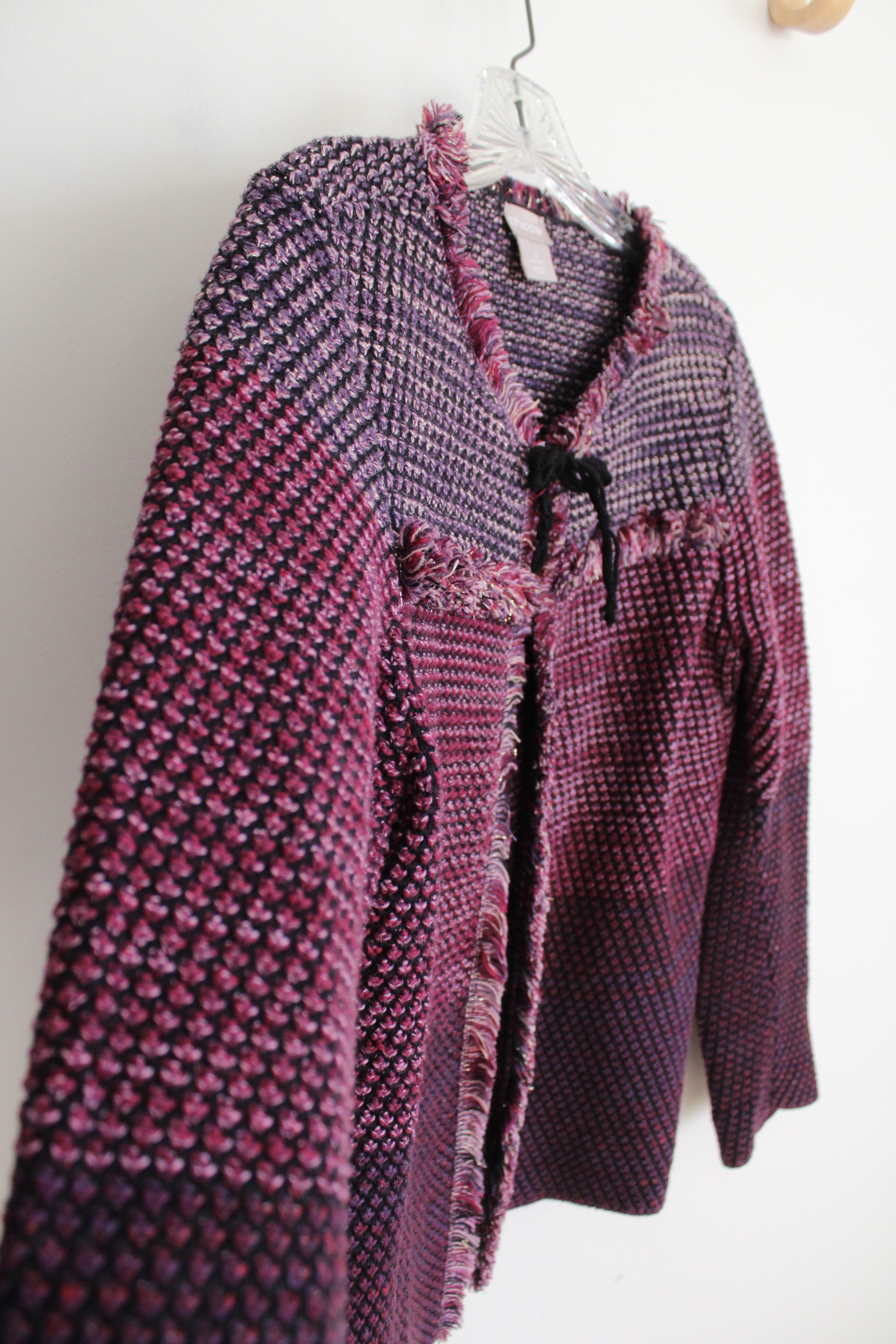 Chico's Pink & Purple Fringe Cardigan | 2 (L)