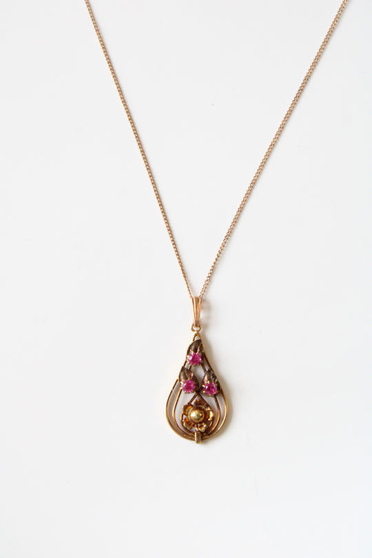 Vintage 10K Pink Ruby Pendant Necklace