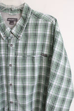 Eddie Bauer Long Sleeved Green Plaid Button Down Shirt | XXL