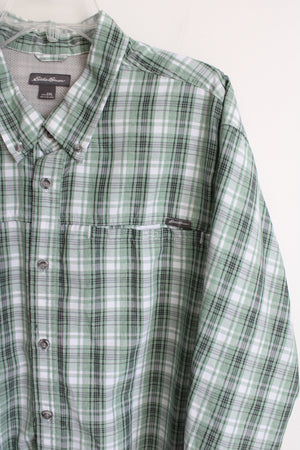 Eddie Bauer Long Sleeved Green Plaid Button Down Shirt | XXL