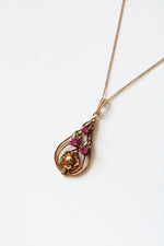 Vintage 10K Pink Ruby Pendant Necklace