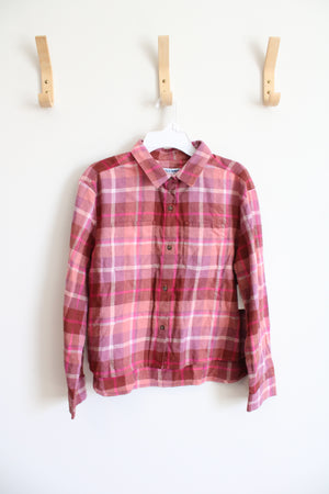 NEW Old Navy Pink & Peach Plaid Button Down Shirt | Youth XL (14/16)