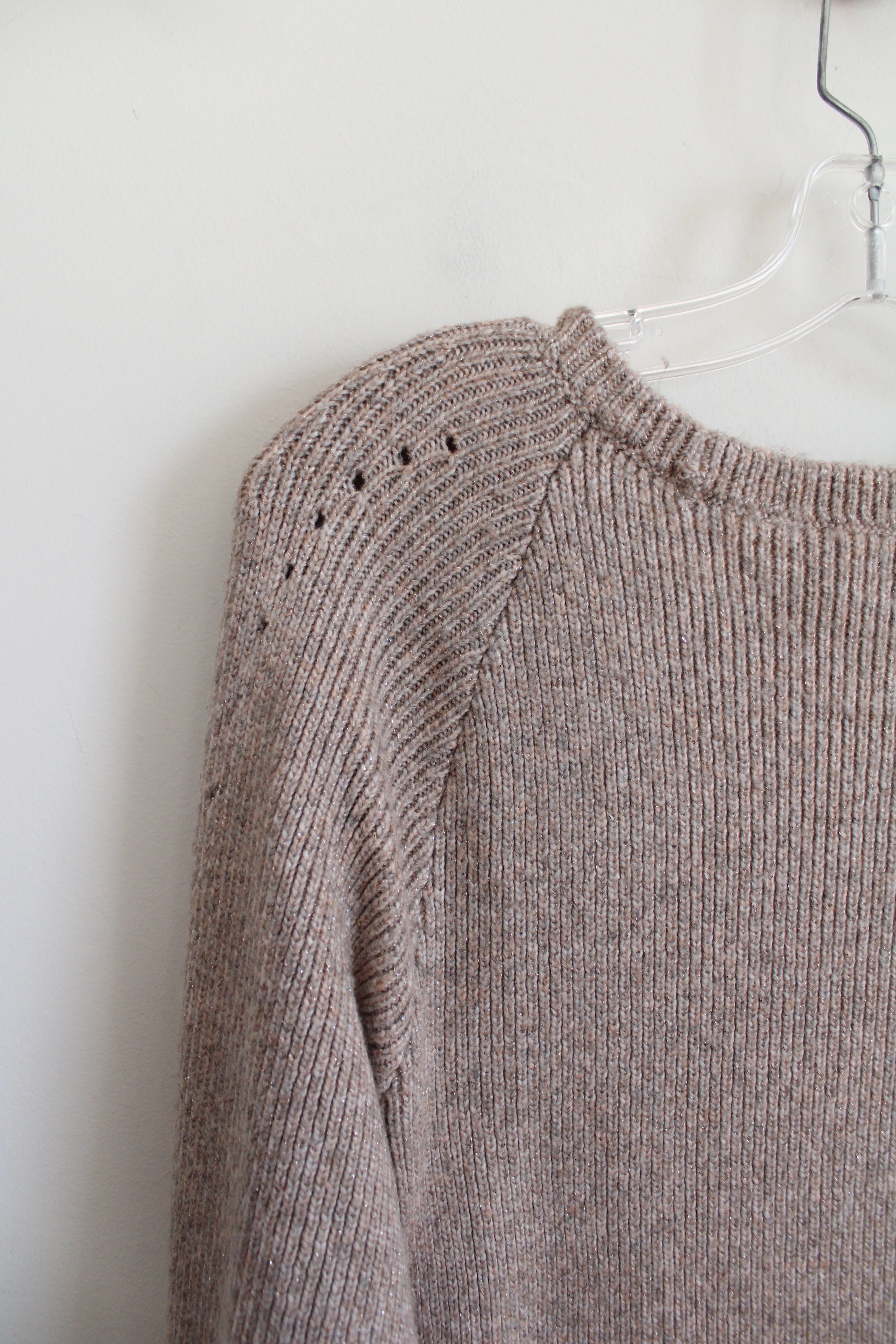 White House Black Market Tan Metallic Sweater | M