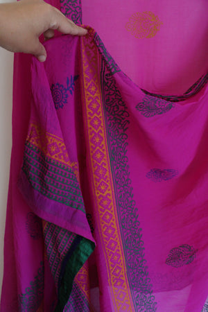 Yellow Green & Blue Patterned Pink Shawl