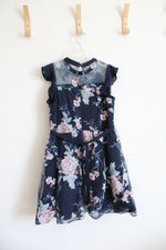 My Michelle Girls Embroidered Floral Navy Dress | Youth 16