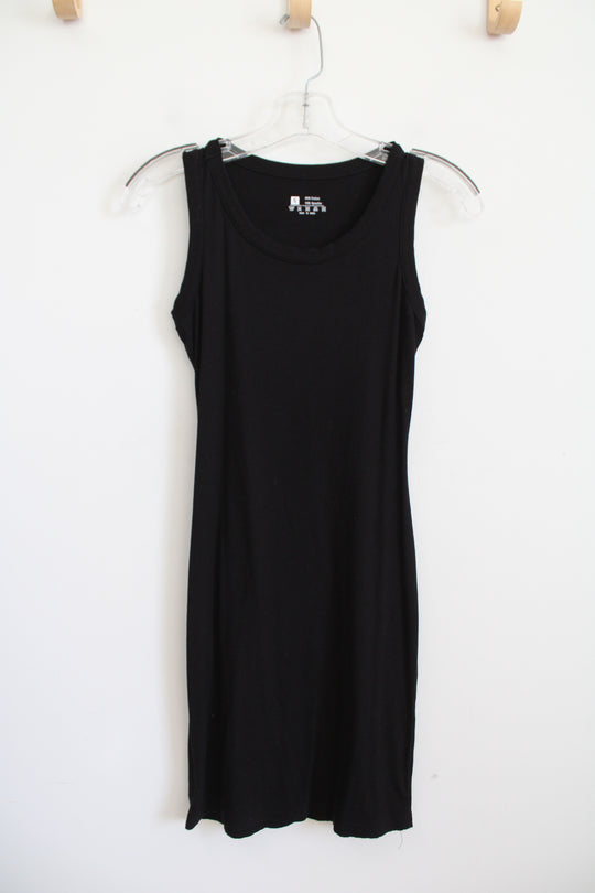 Black Ribbed Fitted Tank Dress | S