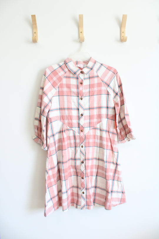 NEW Wonder Nation Cream & Peach Button Down Cotton Dress | Youth XL (14/16)