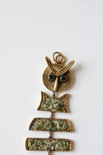 Vintage Jade Chip Owl Necklace Pendant