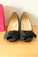 Kate Spade Black Dale Bow Patent Leather Block Heel | Size 6
