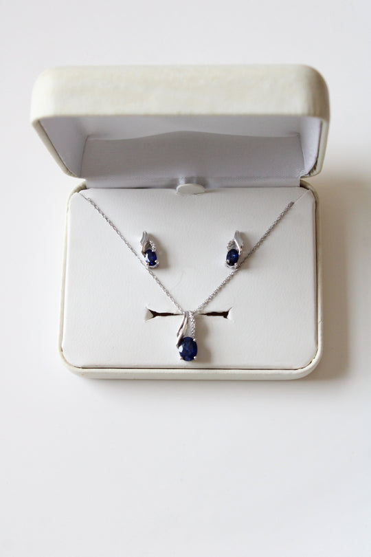 Blue Sapphire Sterling Silver Necklace & Earring Set