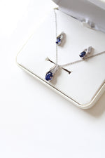 Blue Sapphire Sterling Silver Necklace & Earring Set