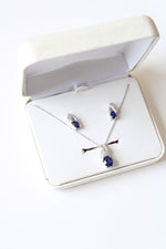 Blue Sapphire Sterling Silver Necklace & Earring Set