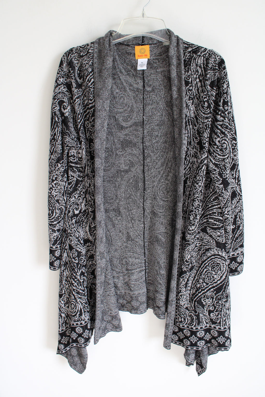 Ruby Rd. Black Gray Metallic Shimmer Paisley Knit Cardigan | XL