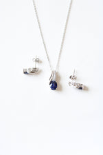 Blue Sapphire Sterling Silver Necklace & Earring Set