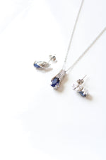 Blue Sapphire Sterling Silver Necklace & Earring Set