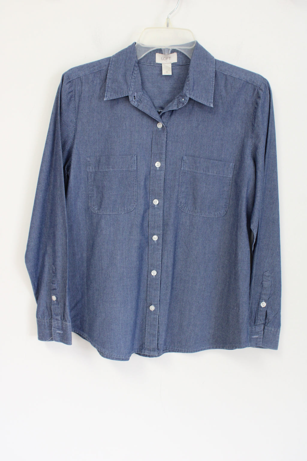 LOFT Blue Striped Cotton Button Down Shirt | M