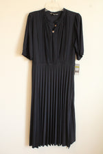 New Sharagano Deep Navy Pleated Short Sleeve Dress With Belt | 14