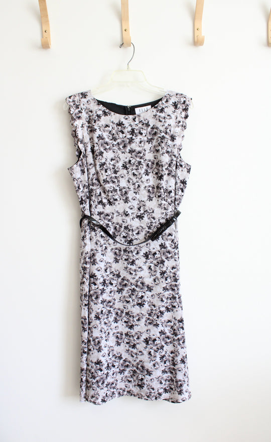 NEW Elle Fit & Flare Black & Gray Floral Ruffled Sleeve Dress | 16