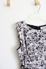NEW Elle Fit & Flare Black & Gray Floral Ruffled Sleeve Dress | 16