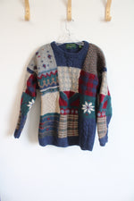 Embassy Row Multi-Color Block Hand Knit Wool Sweater | XL
