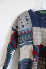 Embassy Row Multi-Color Block Hand Knit Wool Sweater | XL