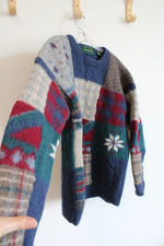 Embassy Row Multi-Color Block Hand Knit Wool Sweater | XL