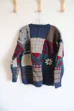 Embassy Row Multi-Color Block Hand Knit Wool Sweater | XL