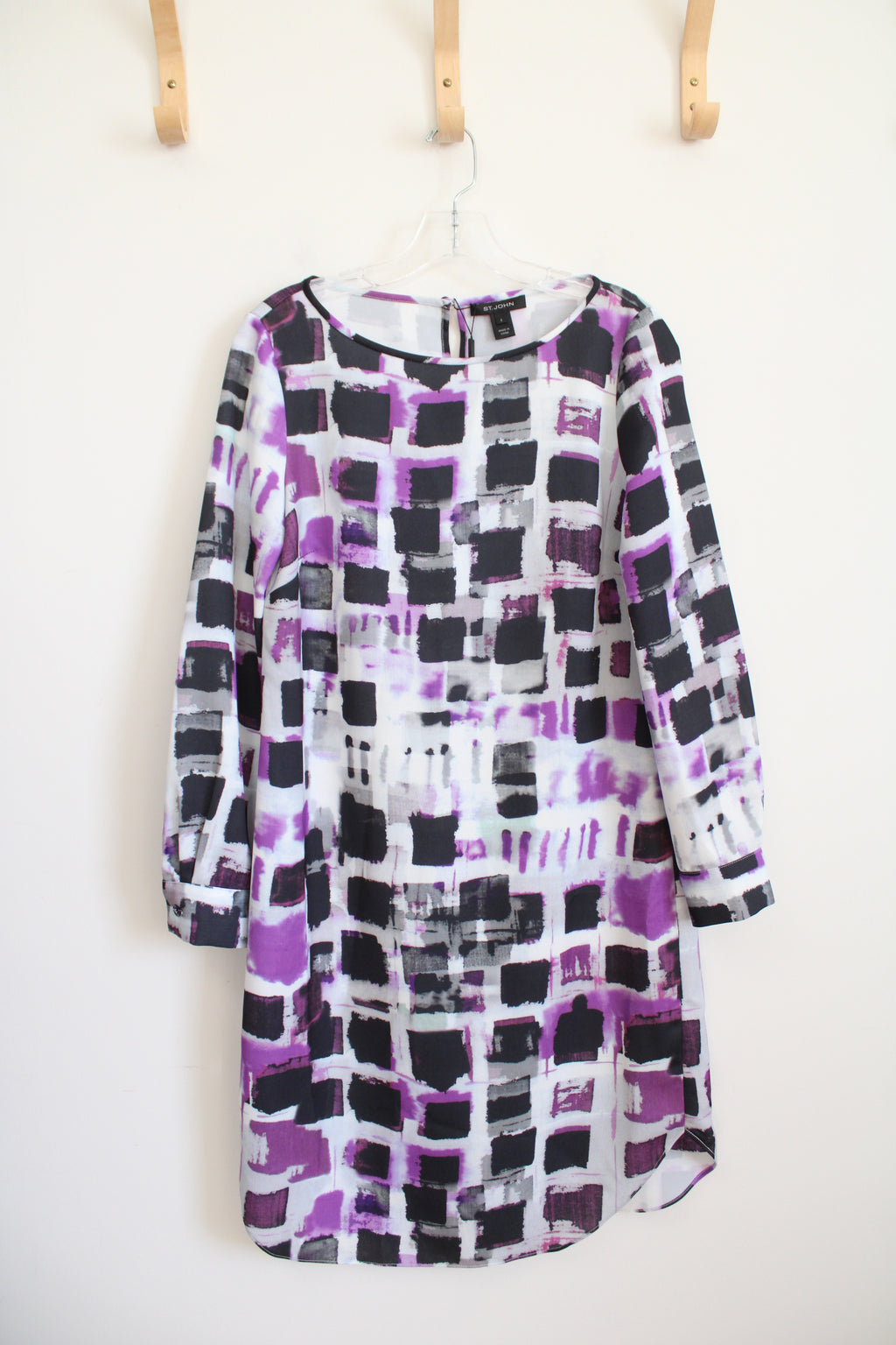 NEW St. John Purple Black & White Bateau Neck Shirt Dress | 2