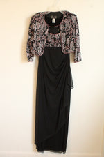 Alex Evenings Black and Pink Sequin and Beaded Patterned 2 Piece Set- Jacket and Dress | 12