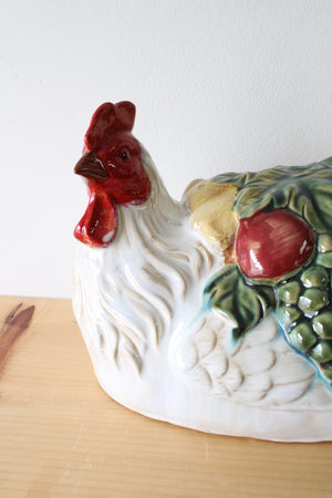 Large Stoneware Hand Painted Rooster Chicken Figurine