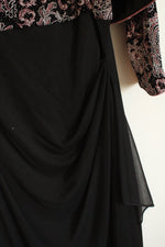 Alex Evenings Black and Pink Sequin and Beaded Patterned 2 Piece Set- Jacket and Dress | 12