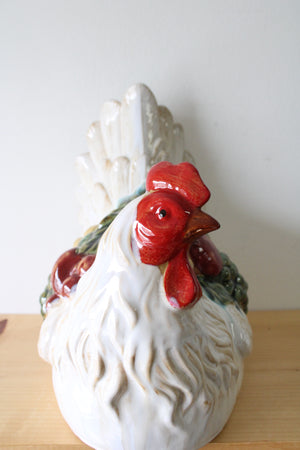 Large Stoneware Hand Painted Rooster Chicken Figurine