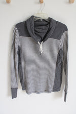 Eddie Bauer Gray White Striped Hoodie | S