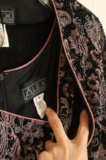 Alex Evenings Black and Pink Sequin and Beaded Patterned 2 Piece Set- Jacket and Dress | 12