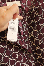 NEW Loft Outlet Maroon White Chain Long Sleeve With Belt Dress | SM