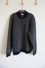 L.L. Bean Vintage Navy Blue Wool White Patterned 1/4 Zip Sweater | XL