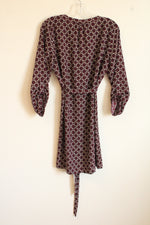 NEW Loft Outlet Maroon White Chain Long Sleeve With Belt Dress | SM