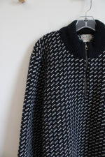 L.L. Bean Vintage Navy Blue Wool White Patterned 1/4 Zip Sweater | XL