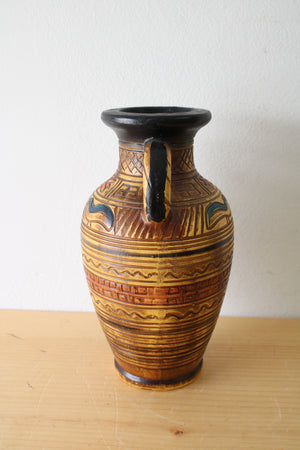 Greek Style Craved & Painted Ceramic Urn