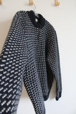 L.L. Bean Vintage Navy Blue Wool White Patterned 1/4 Zip Sweater | XL