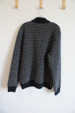 L.L. Bean Vintage Navy Blue Wool White Patterned 1/4 Zip Sweater | XL