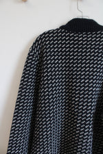 L.L. Bean Vintage Navy Blue Wool White Patterned 1/4 Zip Sweater | XL