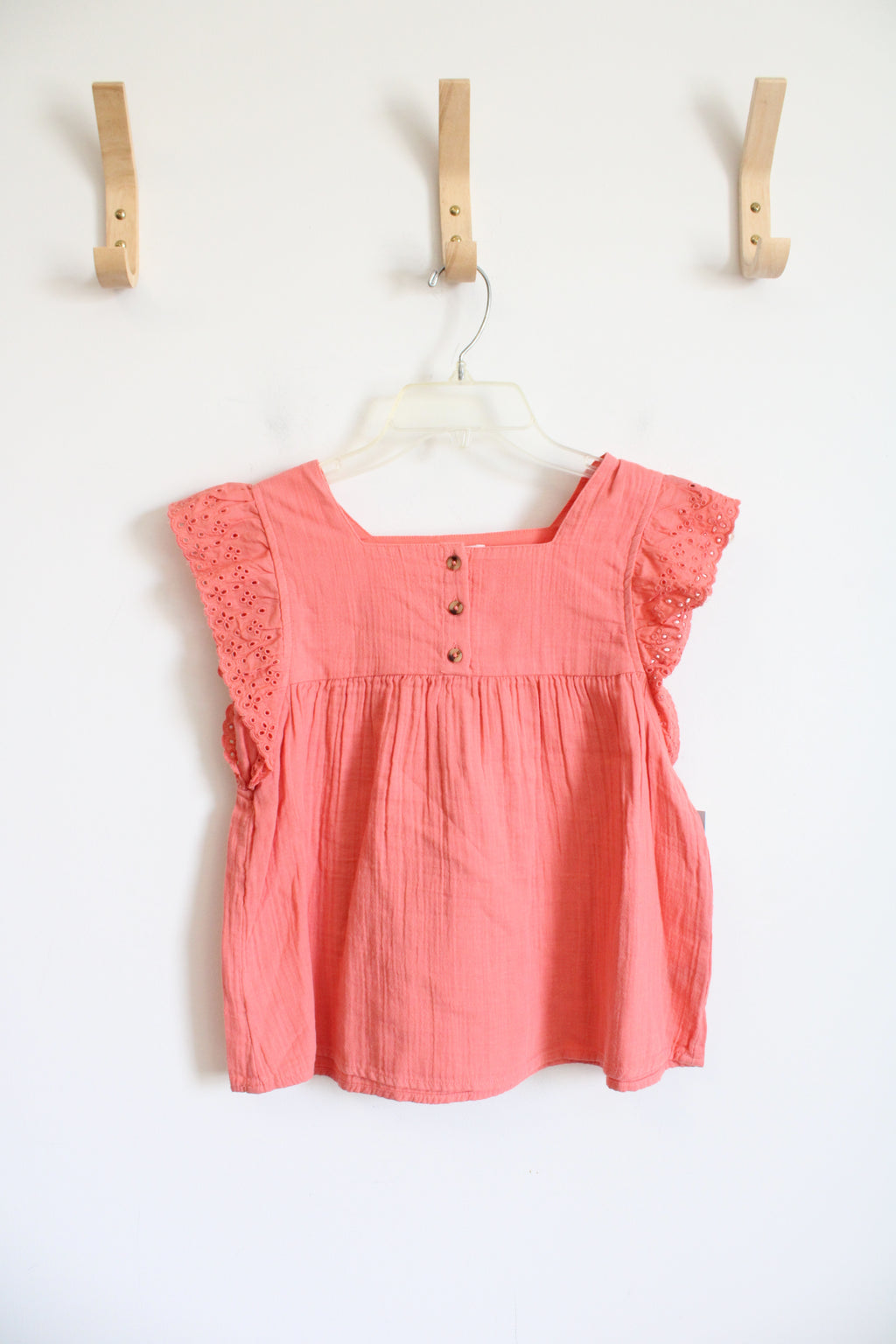 NEW Cat & Jack Pink Ruffled Eyelet Sleeves Cotton Top | Youth L (10/12)