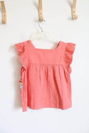 NEW Cat & Jack Pink Ruffled Eyelet Sleeves Cotton Top | Youth L (10/12)