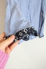 Denim & Flower Blue Pinstripe Dotted Button Down Shirt | XL