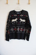 Ralph Lauren Polo Wool & Silk Knit Navy Weathervane Pattern Sweater | L