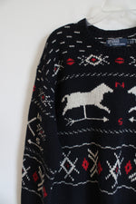 Ralph Lauren Polo Wool & Silk Knit Navy Weathervane Pattern Sweater | L