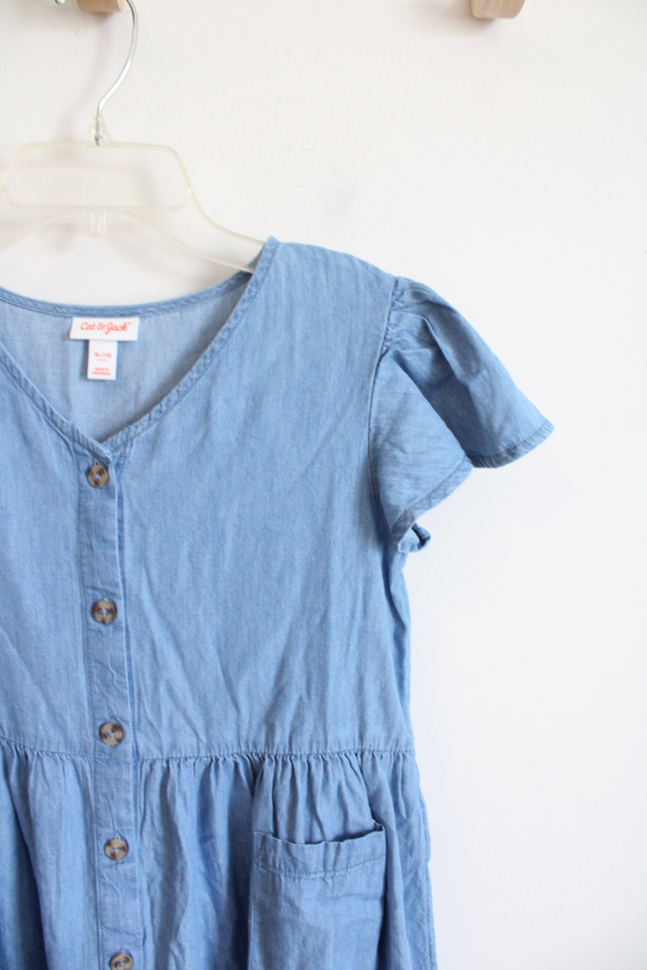 Cat & Jack Blue Chambray Button Down Dress | Youth XL (14)